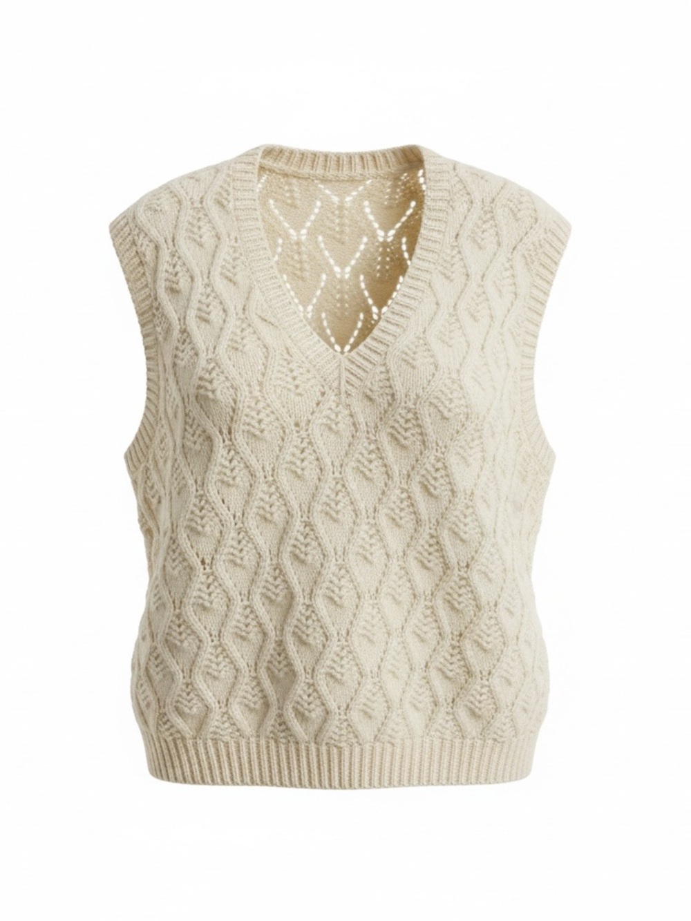 Hand Crafted Cream Cable Knit V-Neck Sweater Vest